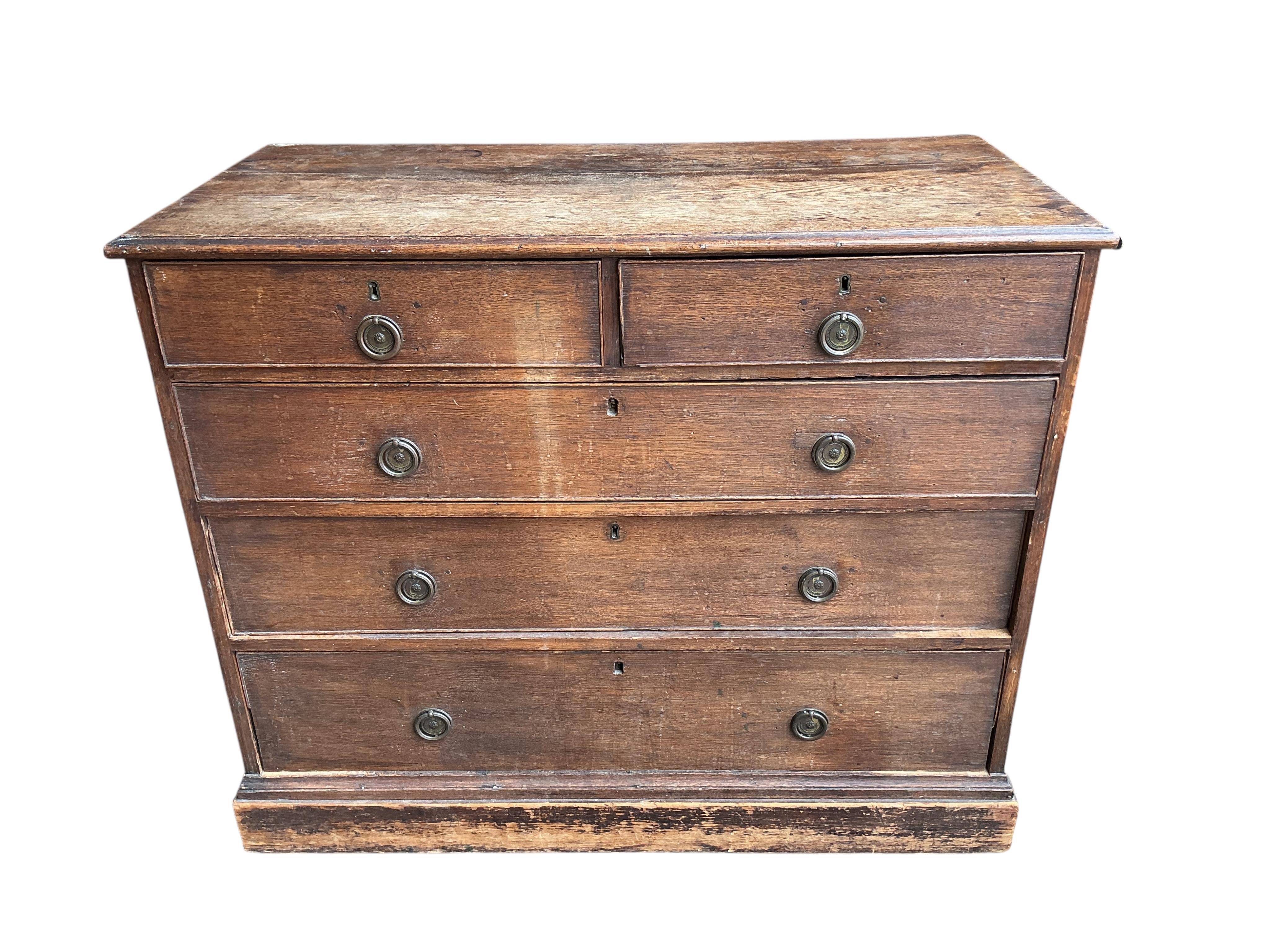 An early 19th century and later oak five drawer chest, width 103cm, depth 50cm, height 85cm